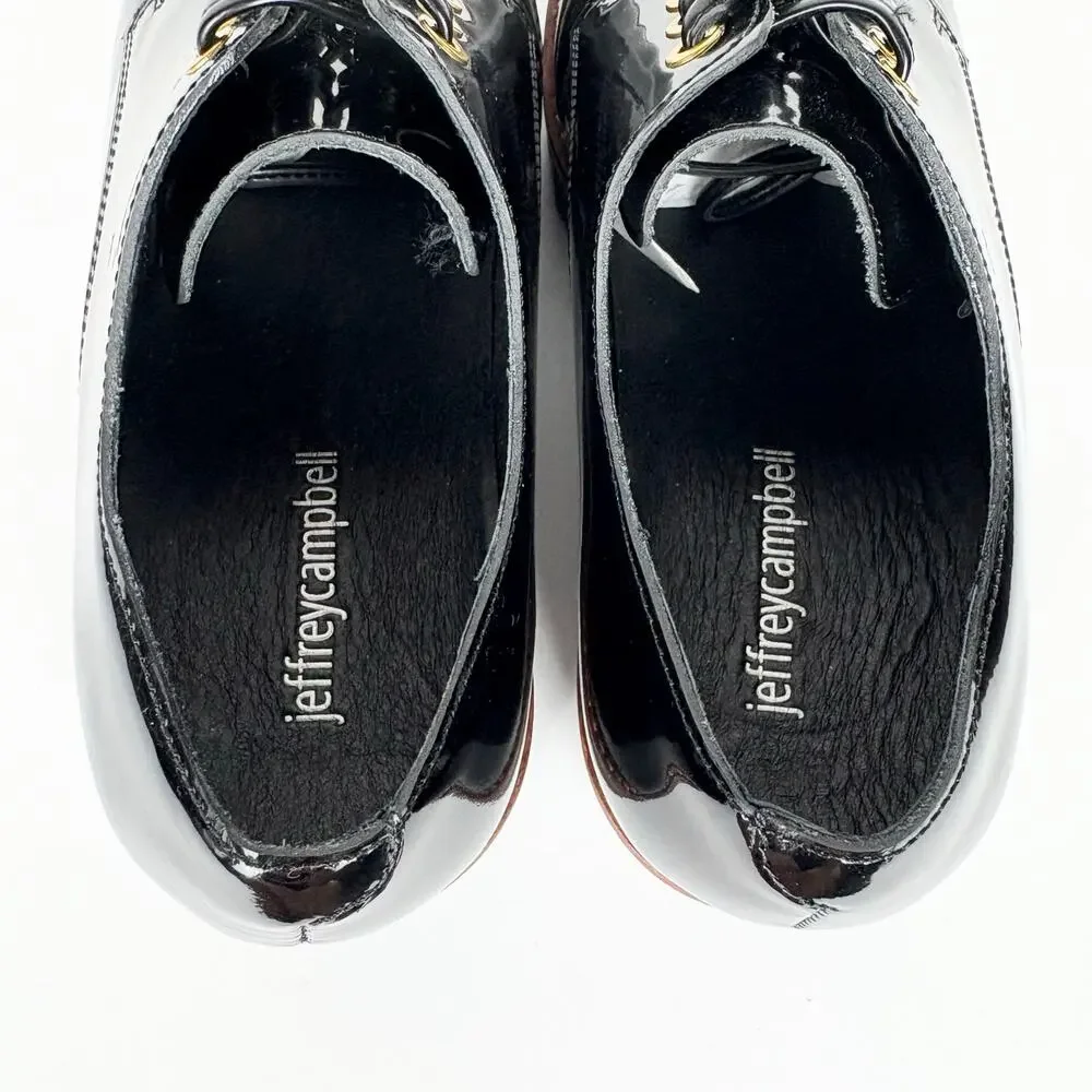 Jeffrey Campbell Trevor Platform Lug Sole Derby Oxfords Black Patent Leather 8